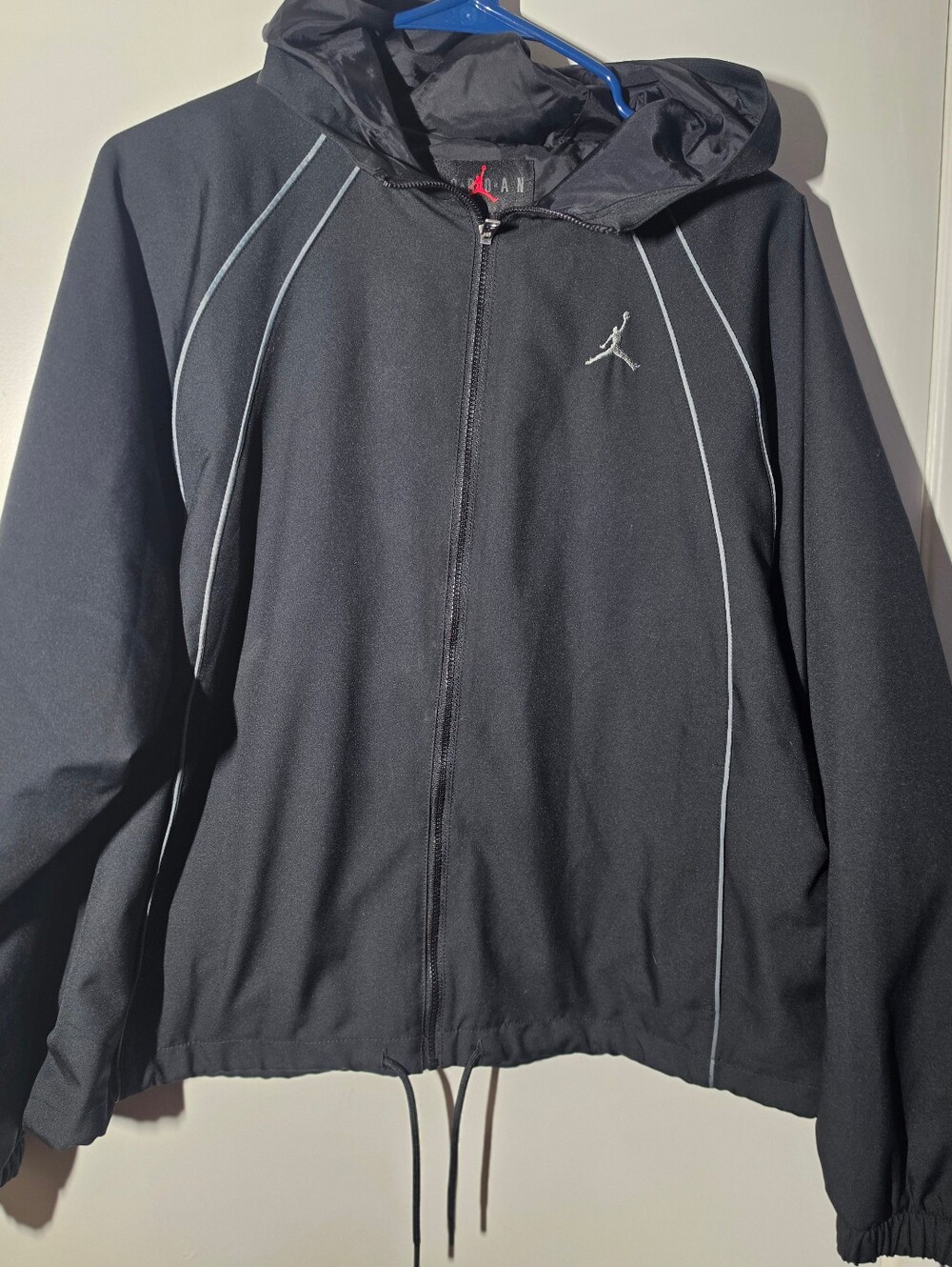 Jordan Black Lightweight Hooded Zip-Up Jacket with Gray Piping
